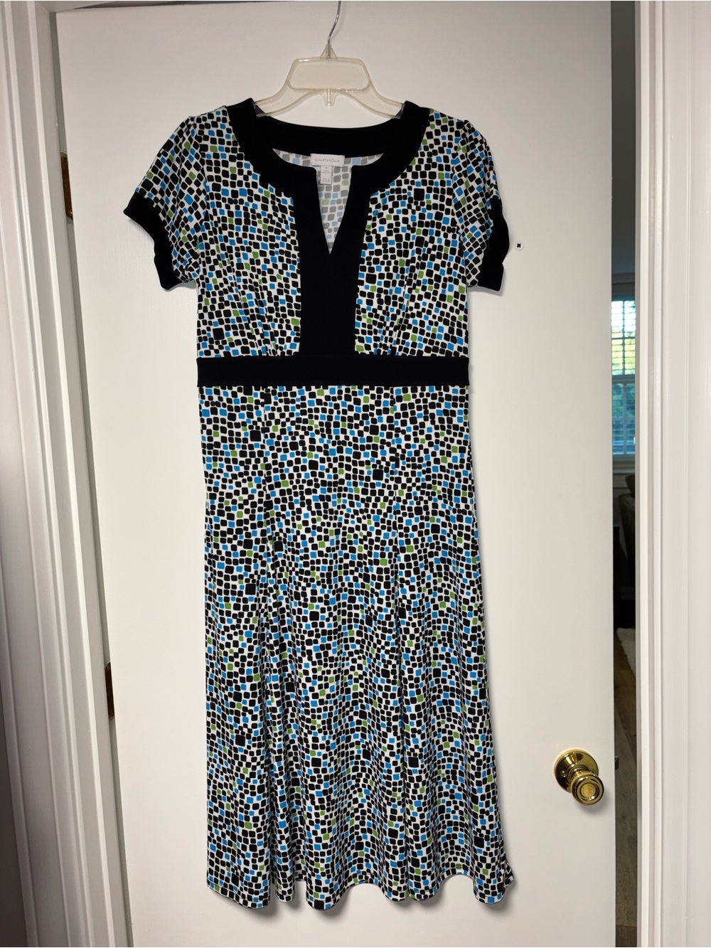 Charter Club Black-Trim Geometric Midi Dress in Blue and Green